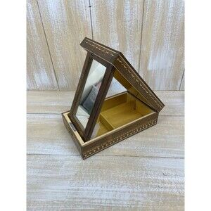 Vintage Wooden Travel Shaving Vanity Box w/Mirror Original Hand Carved
